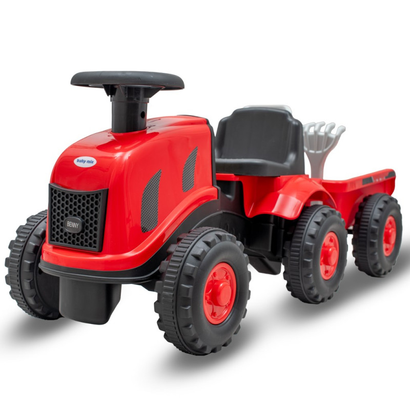 Detské odrážadlo traktor s vlečkou a náradim Baby Mix Benny piros