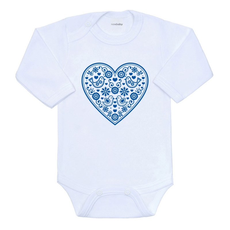 Detské body s potlačou New Baby Ľudový vzor modré srdiečko 80 (9-12m)