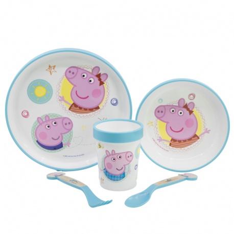 STOR Detský plastový riad Peppa Pig (tanier, miska, pohár, príbor), 41205
