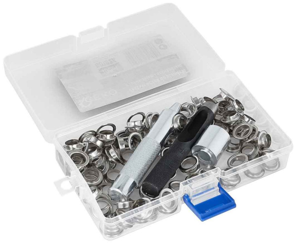 Sada očiek na plachty s nitovacím nástrojom a dierovačom 10 mm, 100-dielna, GEKO 3