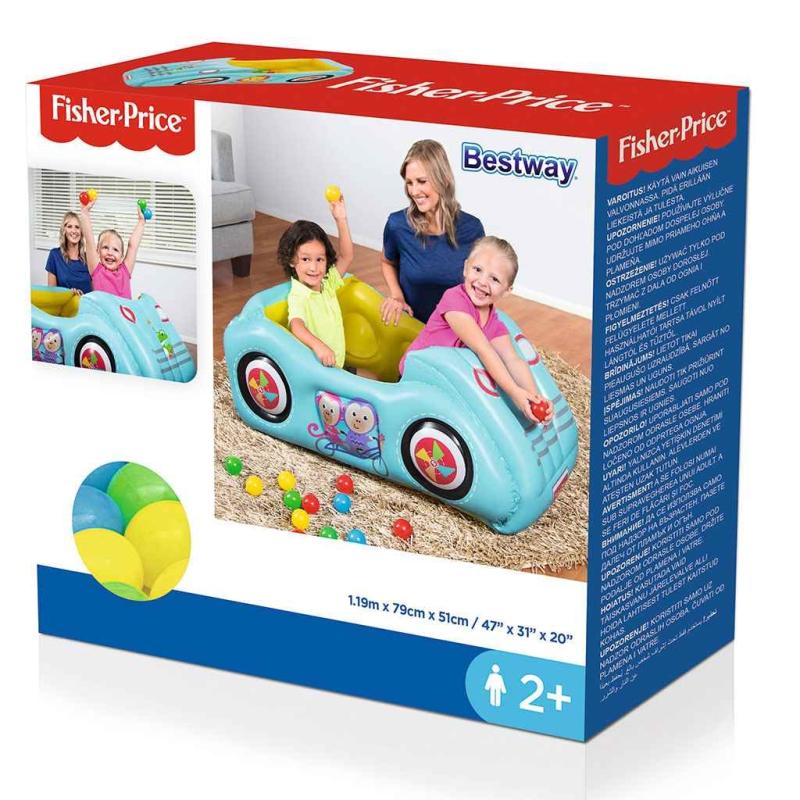 Detské nafukovacie autíčko Fisher-Price s loptičkami 119x79x51 cm