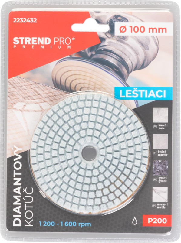 Kotúč Strend Pro Premium P200, 100 mm, leštiaci, diamantový, suchý zips, za mokra leštenie brúsenie 4