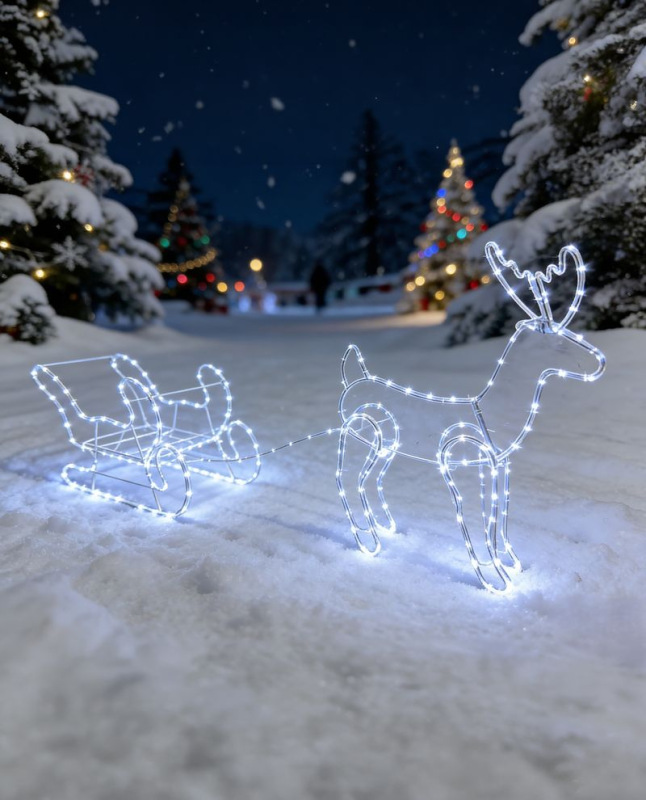 Dekorácia MagicHome Vianoce, sob, so záprahom, 240x LED studená biela, exteriér, L-1,2 m 1