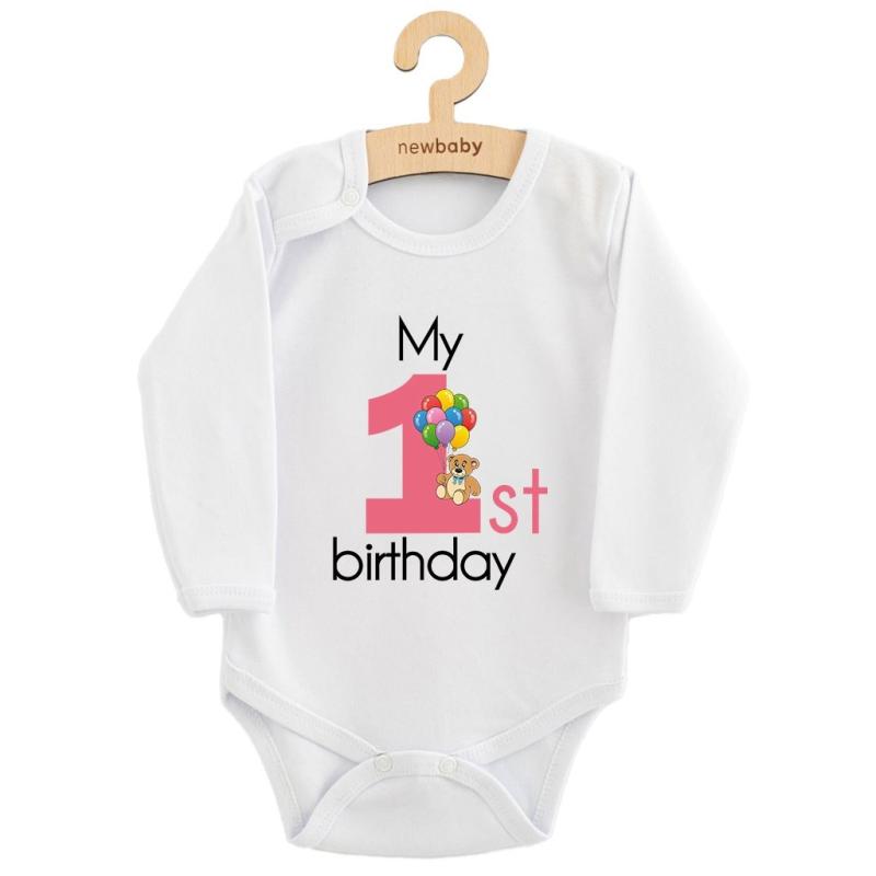 Detské body s potlačou New Baby My first birthday pink 86 (12-18m) 1