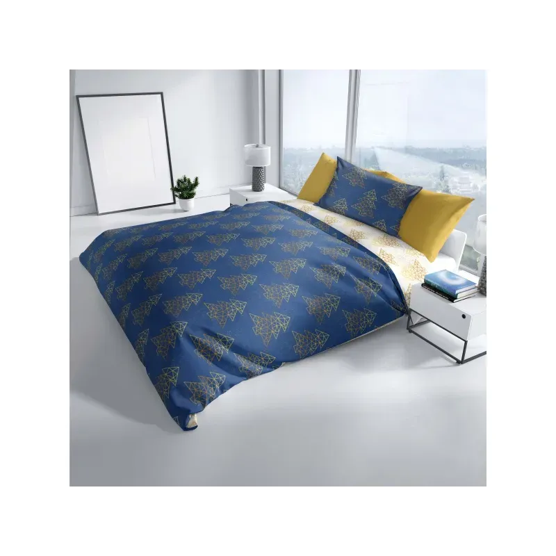 Obojstranné vianočné obliečky na dvojposteľ BLUE/GOLD, 220/200+2x70/80, ROT221047