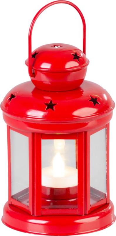 Lampáš MagicHome Vianoce, červený, s LED sviečkou teplá biela, 10x15/20 cm