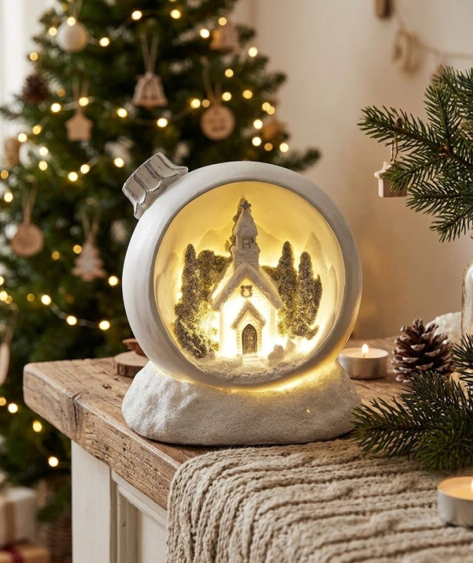 Dekorácia MagicHome Vianoce, Vianočná guľa, LED teplá biela, polyresin, 2xAAA, interiér, 10,50x9x11 1