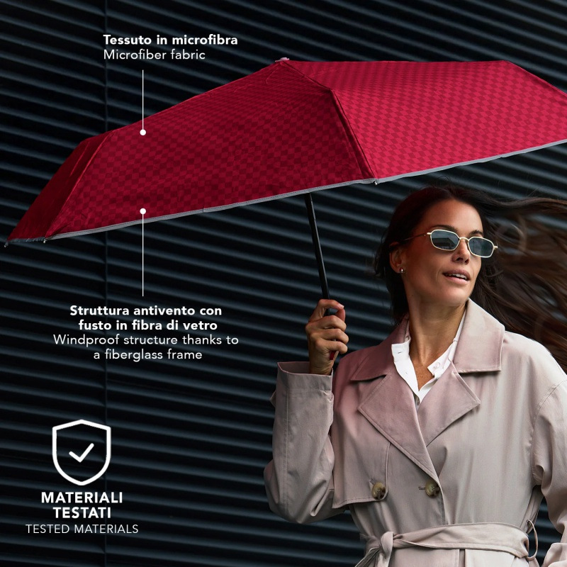 Dámsky plnoautomatický dáždnik Perletti Technology Red – reflexný, extra flat, 21816 1