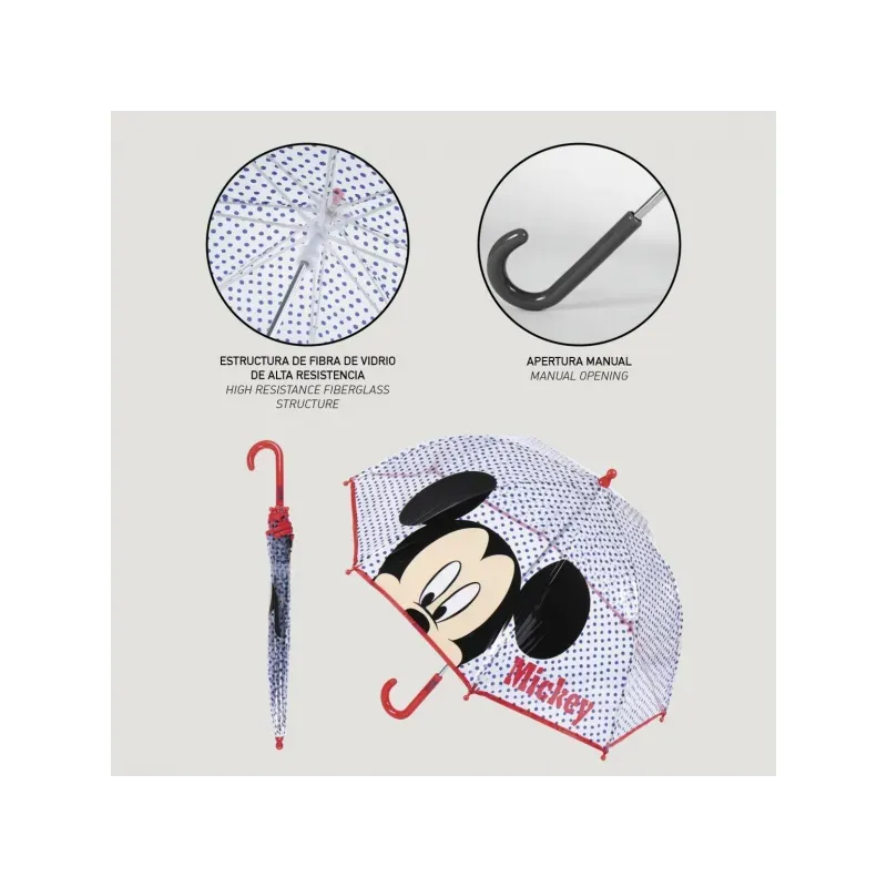 CERDÁ Detský dáždnik MICKEY MOUSE Transparent, 2400000617