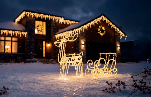 Dekorácia MagicHome Vianoce, Jeleň so saňami, 160xLED teplá biela, IP44, 24/41 cm 1