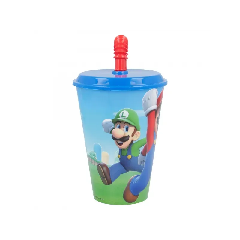 Plastový pohár s vrchnákom a slamkou SUPER MARIO 430ml, 21430