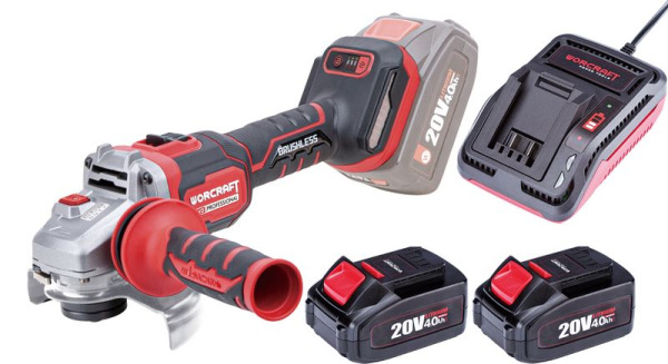 Set Worcraft CAG-S20LiBM, uhlová brúska 125 mm, ShareSYS , 2x 4.0 Ah akumulátor + nabíjačka, bezuhlí
