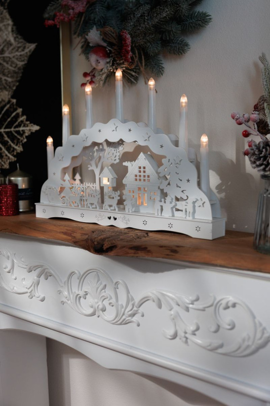 Dekorácia MagicHome Vianoce, domček, drevo, 10xLED teplá biela, 45x5.2x31 cm, 2xAA 3