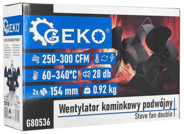 Ventilátor ku krbu bez magnetu, dvojitý, GEKO 5