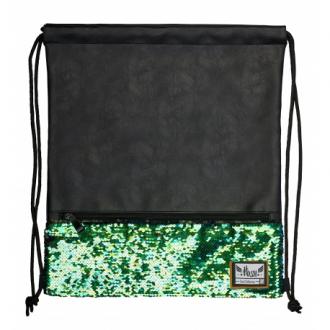 Luxusné koženkové vrecúško / taška na chrbát HASH, Green Sequins, HS-135, 507019022