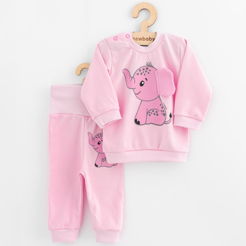 Dojčenská súprava tričko a tepláčky New Baby Happy Elephant pink 56 (0-3m)