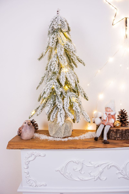 Stromček MagicHome Vianoce, smrek, zasnežený, 20x LED, teplá biela, 60 cm 1