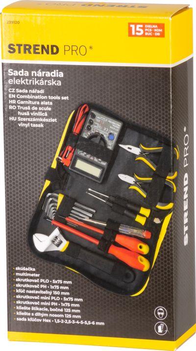 Sada náradia Strend Pro CMT-05.0215 • 15 dielna, elektrikárska + multimeter, v brašni