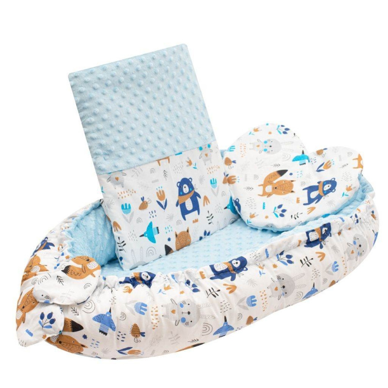 Luxusné hniezdočko s vankúšikom a perinkou New Baby z Minky modré 2