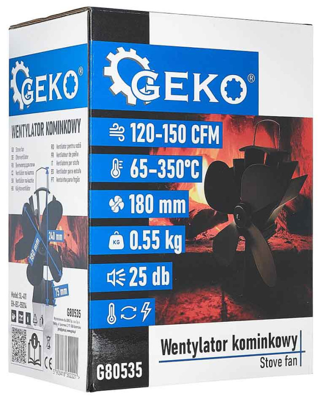 Ventilátor ku krbu bez magnetu, GEKO 6