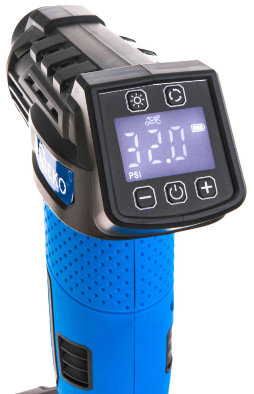 Akumulátorový kompresor 0,2-10,3 Bar, 12V, 1,5Ah batéria, 23l/min, LCD display, GEKO 12