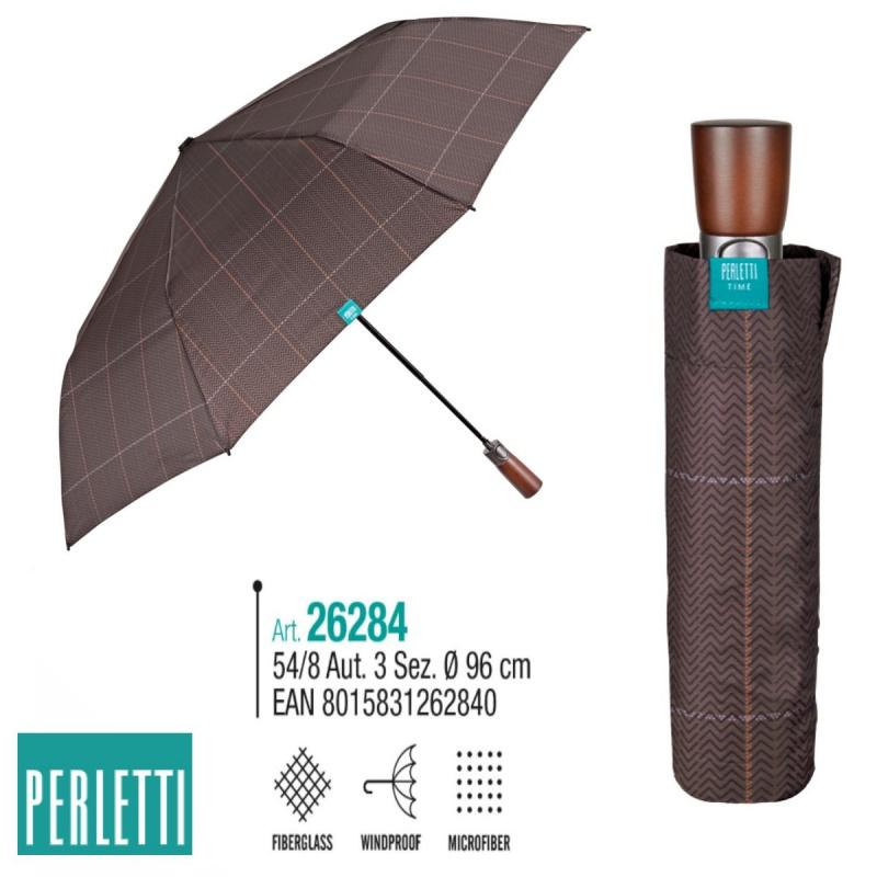 PERLETTI TIME Pánsky automatický dáždnik Scottish / hnedý svetlý, 26284