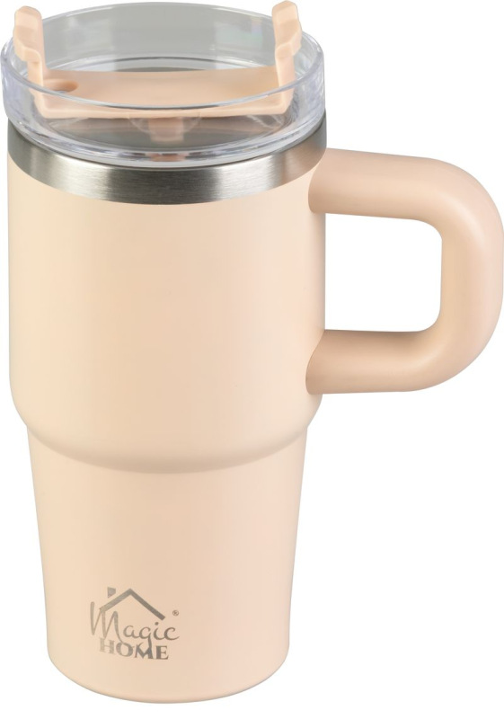 Termohrnček MagicHome, na kávu/čaj, 550 ml, so slamkou, nerez