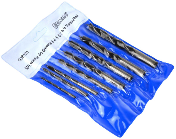 Sada vrtákov na drevo 3, 4, 5, 6, 7, 8, 9, 10 mm, 8-dielna, GEKO 1