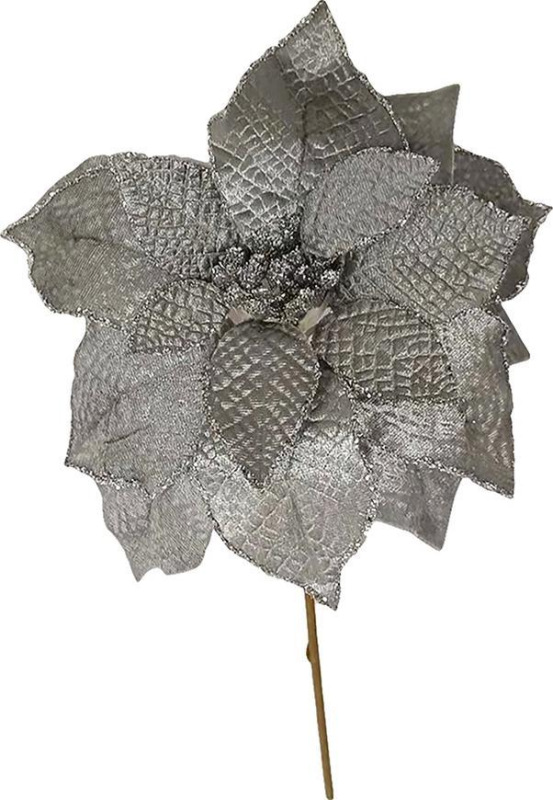 X Kvet MagicHome Vianoce, Poinssetia, strieborná, stonka, veľkosť kvetu: 35 cm