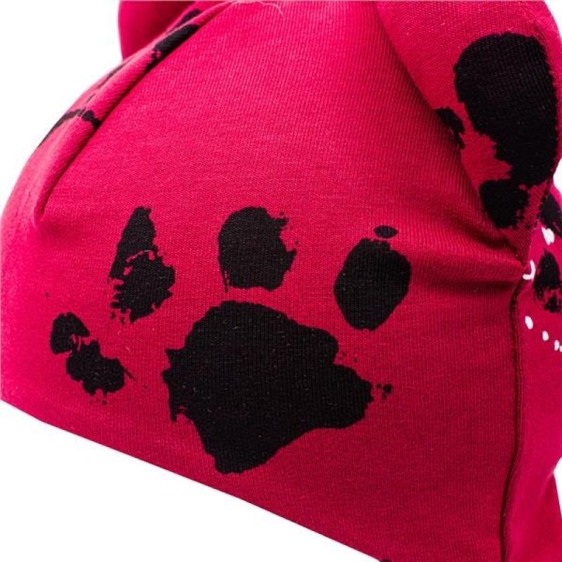 Dojčenská bavlnená čiapka s uškami New Baby Paw tmavo ružová 56 (0-3m)