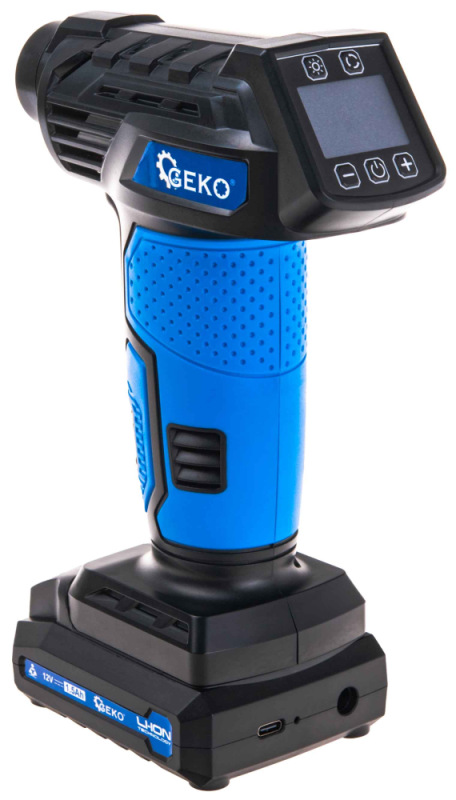 Akumulátorový kompresor 0,2-10,3 Bar, 12V, 1,5Ah batéria, 23l/min, LCD display, GEKO 3