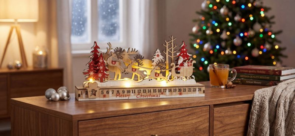 Dekorácia MagicHome Vianoce, Santa na saniach, 8xLED teplá biela, 2xAAA, IP20, 35x6x16 cm 1