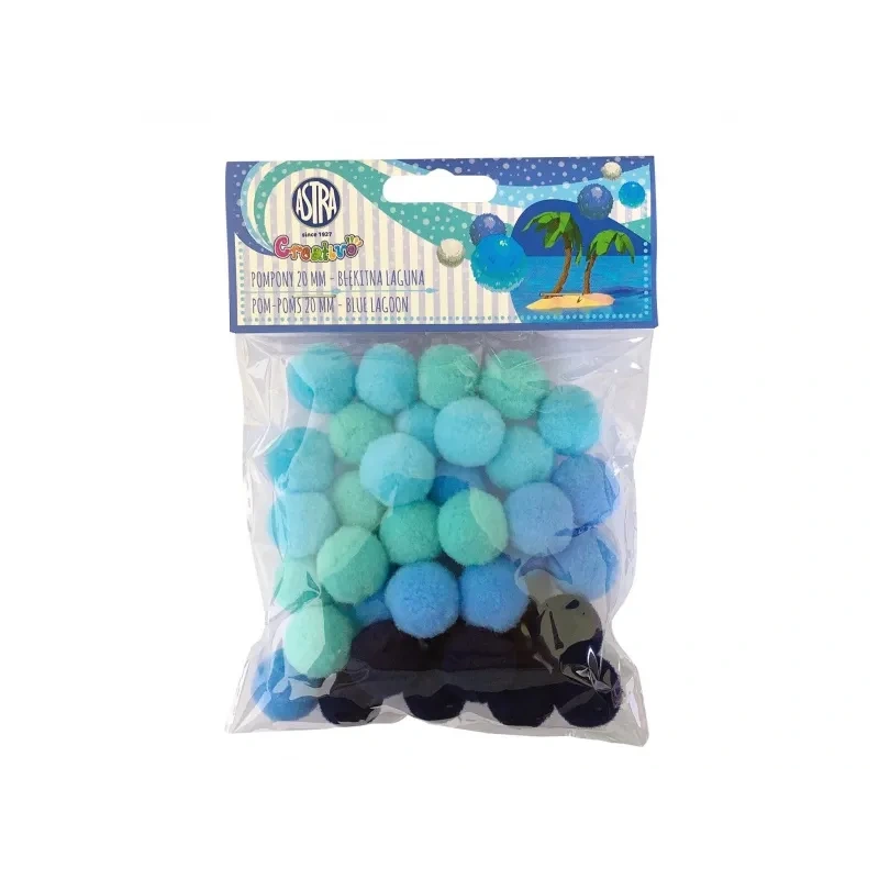 CREATIVO Plyšové POMPOM guličky BLUE LAGOON, 20mm, 335121020 1