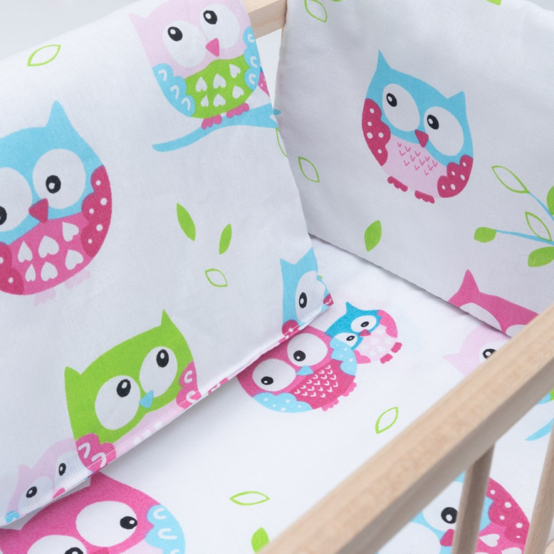 Drevená postieľka-kolíska pre bábiky s obliečkami Baby Mix owl 2