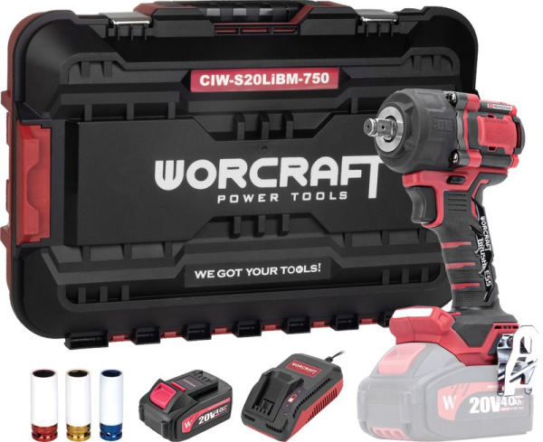 SET Uťahovák Worcraft CIW-S20LiBM-750 ShareSYS, 20V Li-Ion, rázový, 800 Nm, 1/2" square, v kufríku