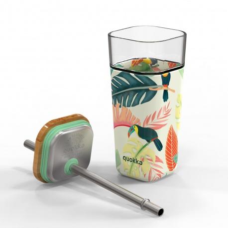 QUOKKA LIQUID-CUBE Sklenený pohár so silikónovým povrchom TOUCANS, 540ml, 40050