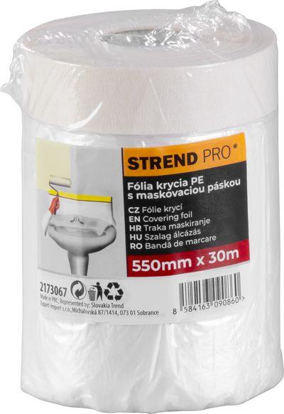 Fólia krycia Strend Pro, 550 mm, L-30 m, PE, maliarska, s maskovacou lepiacou páskou, zakrývacia na 1