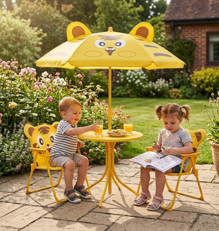 Set záhradný LEQ MELISENDA Tigre, tiger, slnečník 105 cm, stôl 50 cm, 2 stoličky, detský 1