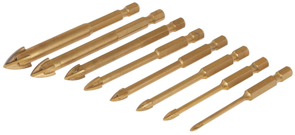 Sada vrtákov do skla a keramiky, 7-dielna, 3-12 mm, 4-brité, stopka 6 HRAN, GEKO 1