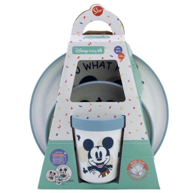 STOR Detský plastový riad Mickey Mouse Baby Blue Premium (tanier, miska, pohár), 10495