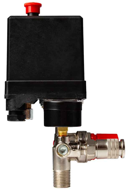 Tlakový spínač na kompresor, 6-8 barov, 400V, 2 výstupy 1/4" s manometrami, MAR-POL 9