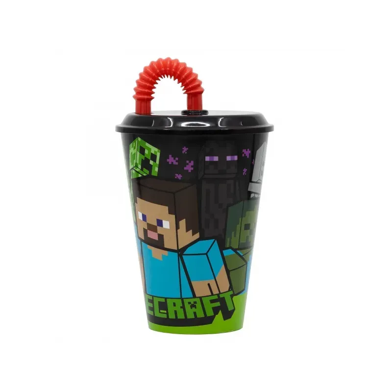 STOR Plastový pohár s vrchnákom a slamkou MINECRAFT 430ml, 40430