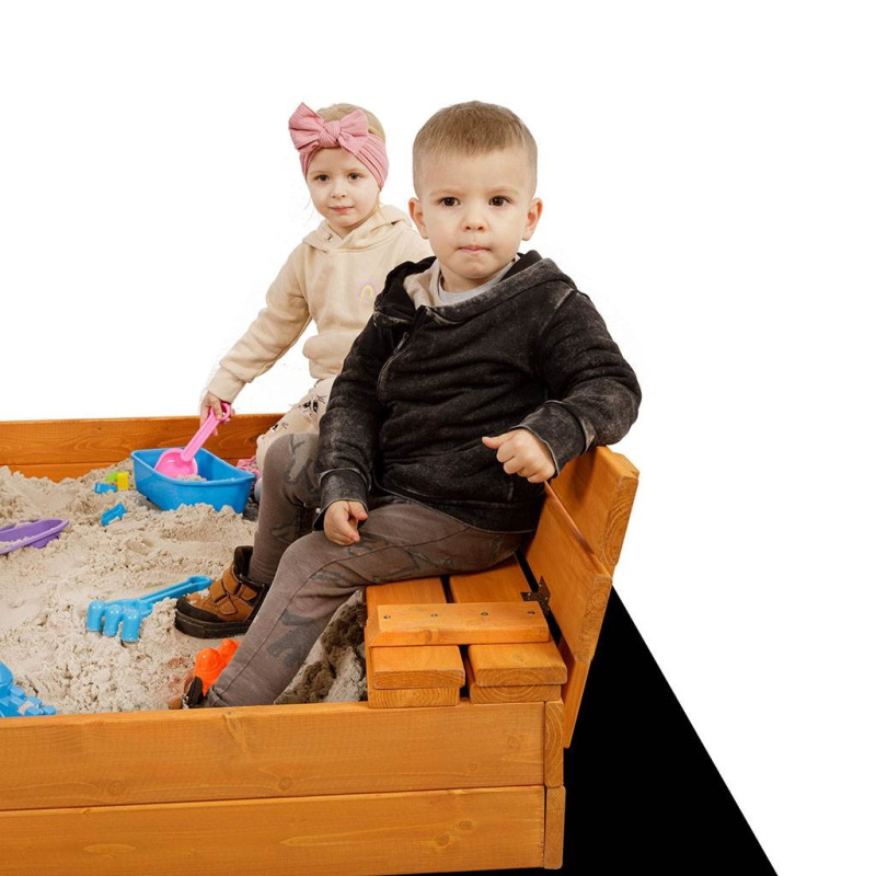 Detské drevené pieskovisko s poklopom a lavičkami Baby Mix 120x120 cm 5