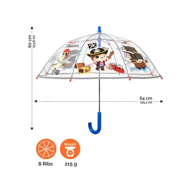 PERLETTI Cool Kids, Detský reflexný dáždnik Piráti Transparent, 15602