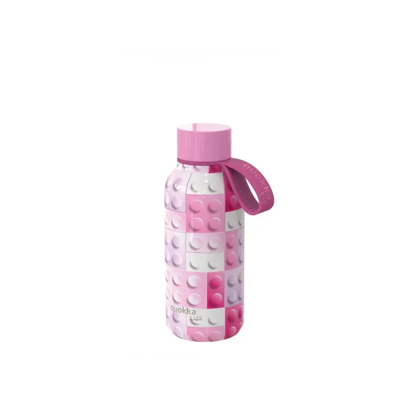 Quokka Kids, Nerezová fľaša / termoska s pútkom Pink Bricks, 330ml, 40142