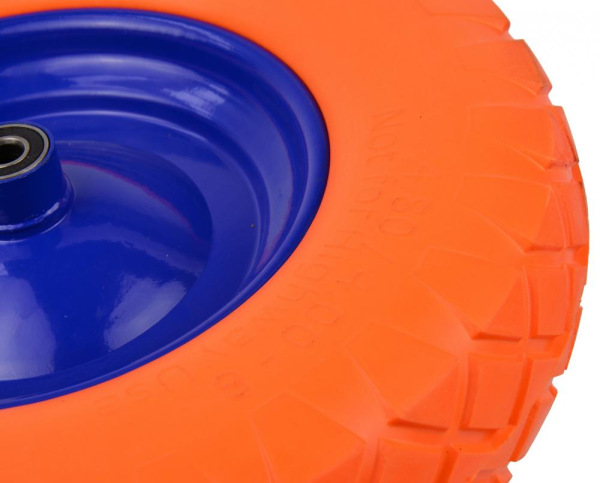 Polyuretánové plné koleso, otvor 12 mm, priemer 39 cm, šírka 9,5 cm, oranžové, s oskou 3