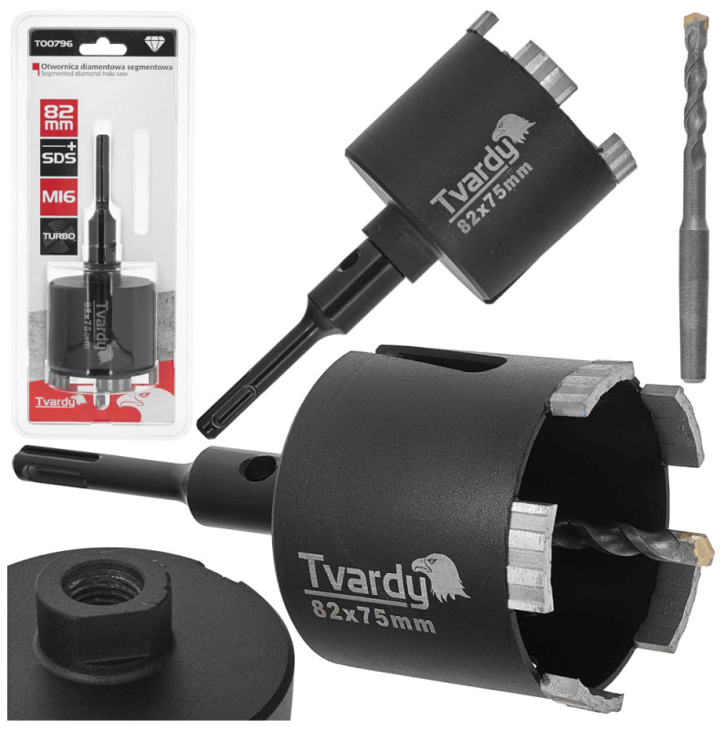 Vrták diamantový korunkový so stredovým vrtákom, priemer 82 mm, upínanie SDS+, M16, TVARDY