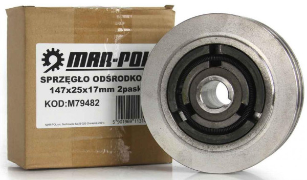 Odstredivá spojka pre motor, priemer 147 mm, hriadeľ 25,4 mm, 2 remenice, MAR-POL