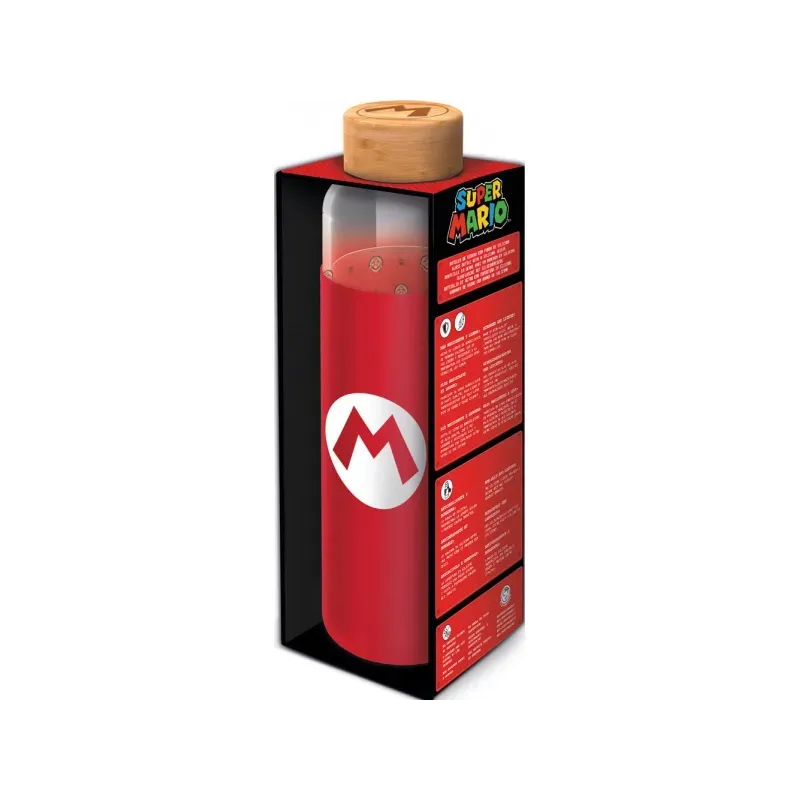 Sklenená fľaša so silikónovým povrchom SUPER MARIO 585ml, 00385