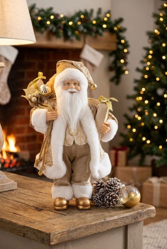 Dekorácia MagicHome Vianoce, santa, textil, zlatý, 16x26x41 cm 1